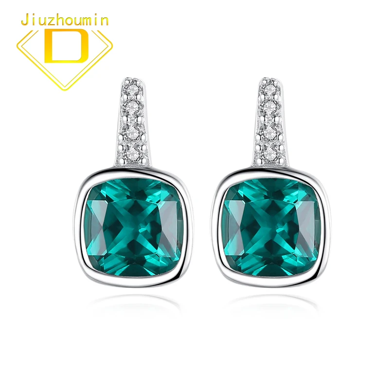 

Retro Mint Sapphire Tourmaline Gemstone Stud Earrings for Women Solid 925 Sterling Silver Square Artificial Color Treasure Fine