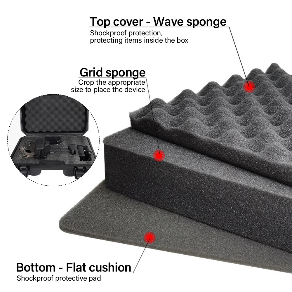 1PC Black Plastic Toolbox 250*200*76mm Shockproof Waterproof Plastic Storage Box PP Material Tote Storage Bag Built-in Sponge 5
