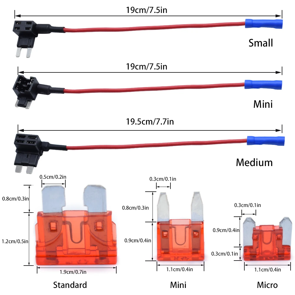 12V Small Medium Car Fuse Add-a-circuit TAP Adapter Holder Micro/Mini/Standard 10A Blade Fuses For Toyota VW Hyundai KIA Renault