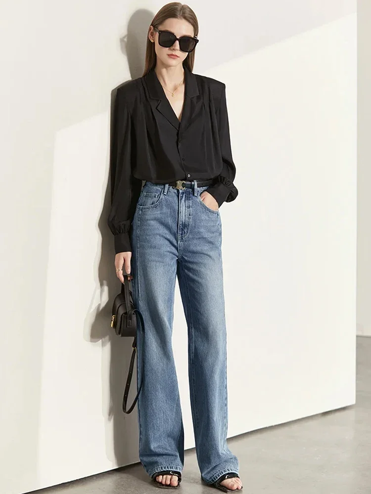 Amii Minimalism Women Jeans 2024 Spring Vintage Denim Pants Loose