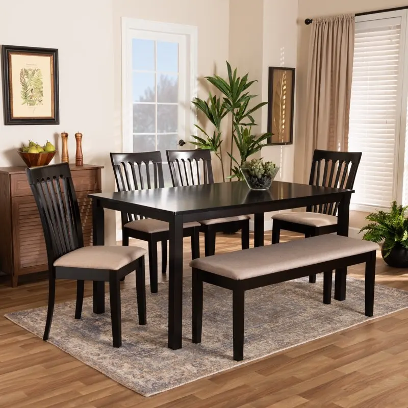 

Lanier and Contemporary Sand Fabric Upholstered Dark Finished 2-Piece Wood Dining Chair Set