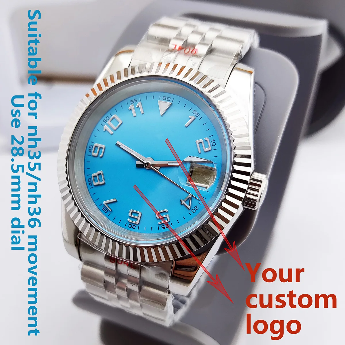 

NH35 watch case 39mm nh35 Case 28.5MM Dial Stainless Steel Electroplated Polished dial For NH36 case NH35 Movement Custom logo
