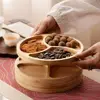Round Wooden Divided Fruit Tray Nut Platter Handcrafted Snacks Server Dish Wooden Multi-cell Fruit Snack Plate 1