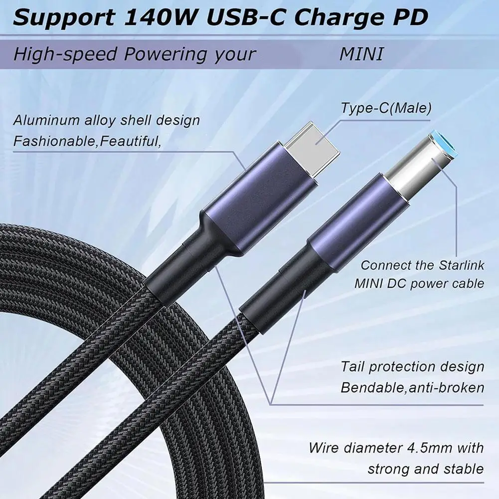 For Starlink Mini Type C To D Data Cable Support 140w USB-C Charging PD Can Be Used For Mobile Power Nylon Rope Design 1.8M starlink data cable