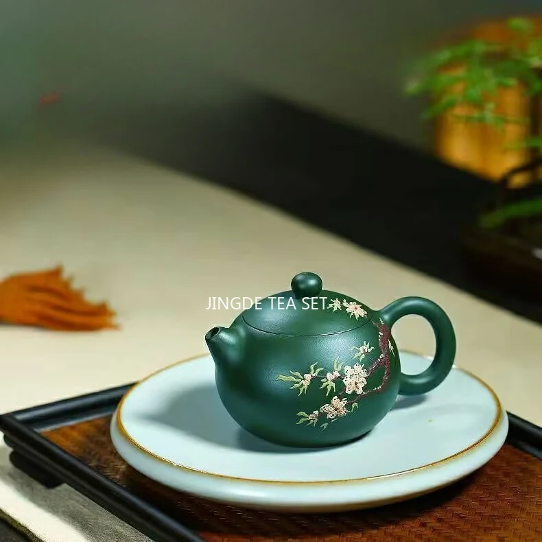 200ml Yixing purple clay peach blossom teapot mineral green clay, Xishi filter teapot business Tea set