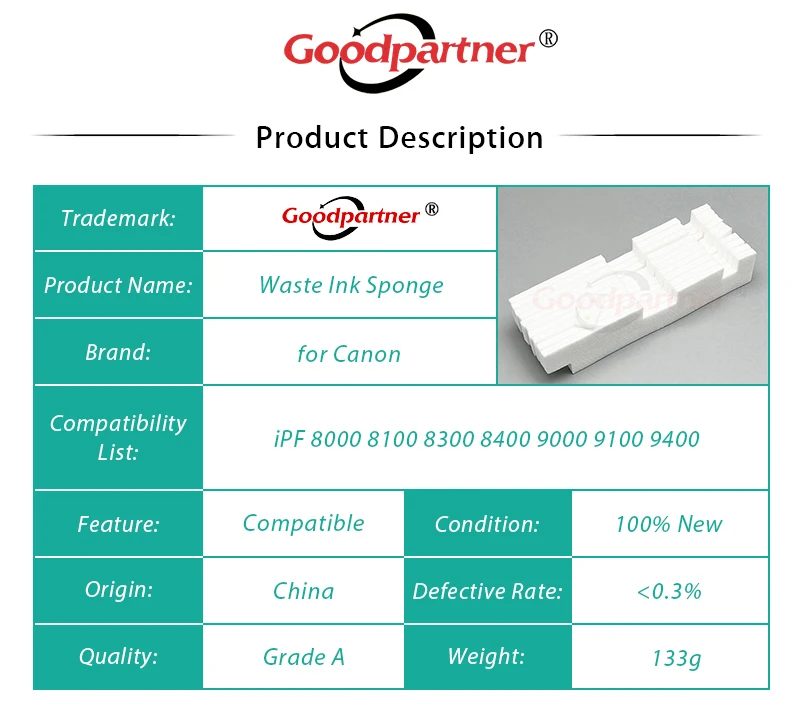 Pad Esponja de Resíduos do Tanque de Tinta para Canon Imageprograf 8400se Ipf 8000 8100 8300 8300s 8400 8400s 9000 9100 9400 9400s 1x Mc08 Mc08 - Imagem 4