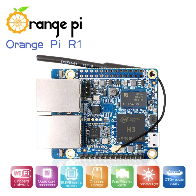 

Одноплатный компьютер Orange Pi R1 512 Мб H3 с открытым исходным кодом и антенной Wi-Fi, работает на Android 4,4, Ubuntu, Debian OS