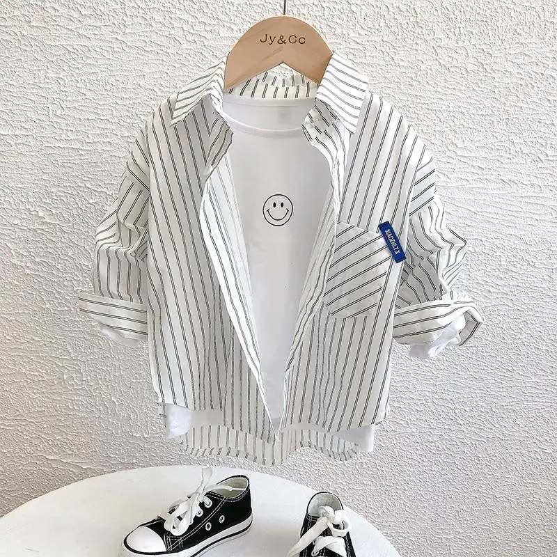 Kids Babys Boys Shirt Clothes Spring Thin Blouses Clothing Infant Boy Striped Casual Tops 4-12 Year Kids Long Sleeves Shirt boys long sleeve shirts