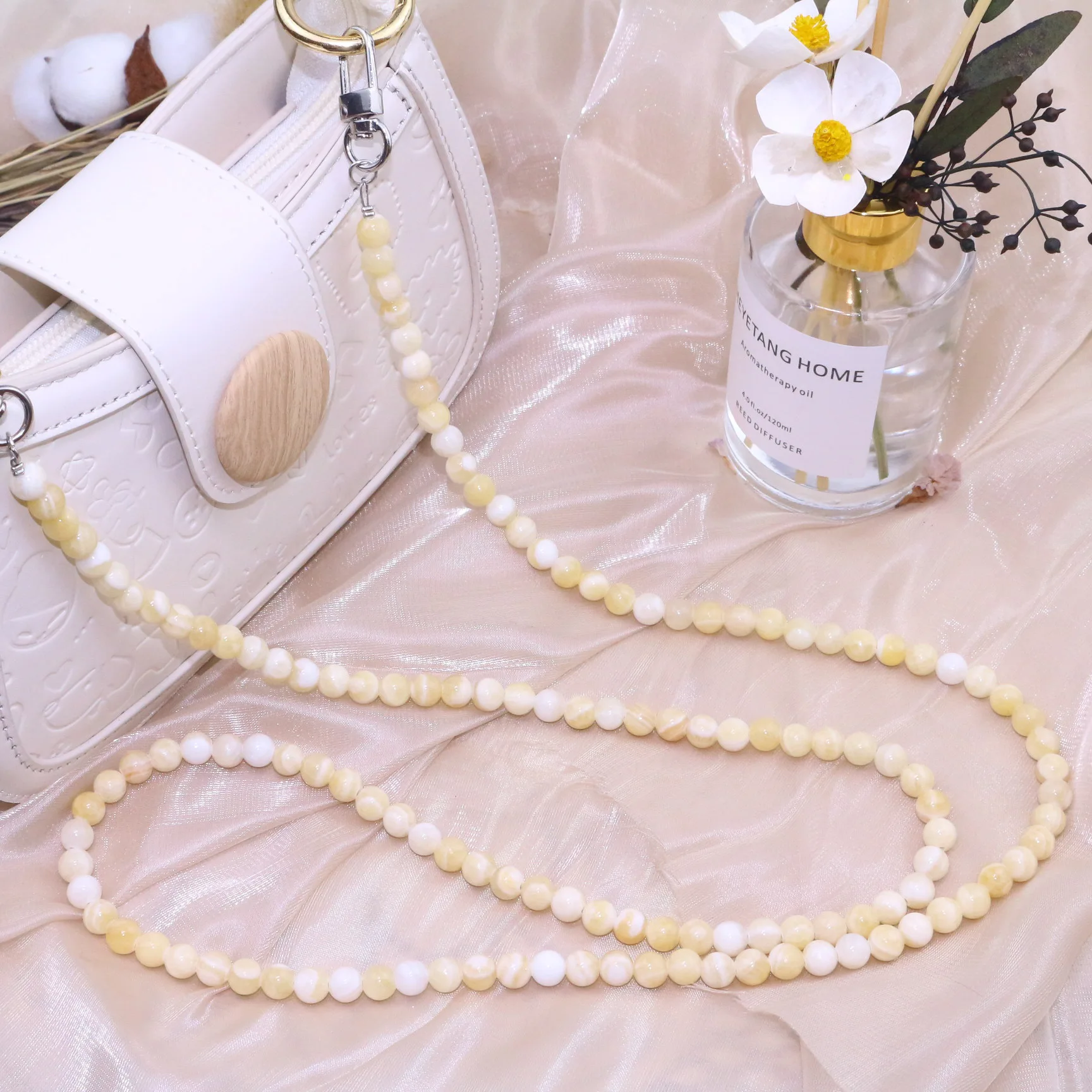 

Natural stone bag chain messenger bag belt 8mm meter Topaz Long Single Shoulder Bag Messenger Bag stone chain