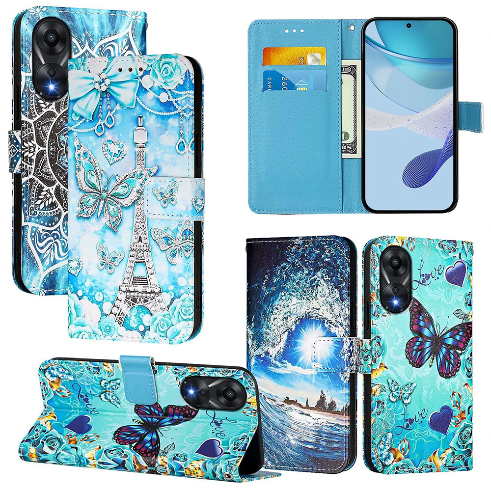 Charming Painted Leather Flip Case with Strap - Shockproof Wallet Cover