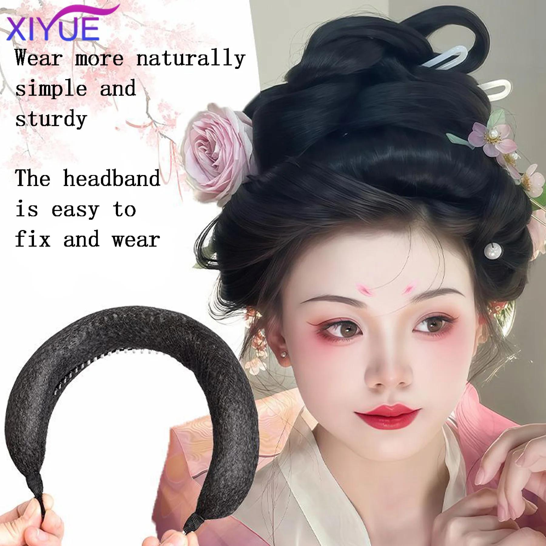 XIYUE Synthetic Ancient Costume Hanfu Wig Soft Pad Hair Bag Strap Type Bendable Round Ox Horn Stick Ancient Style Pad Hair