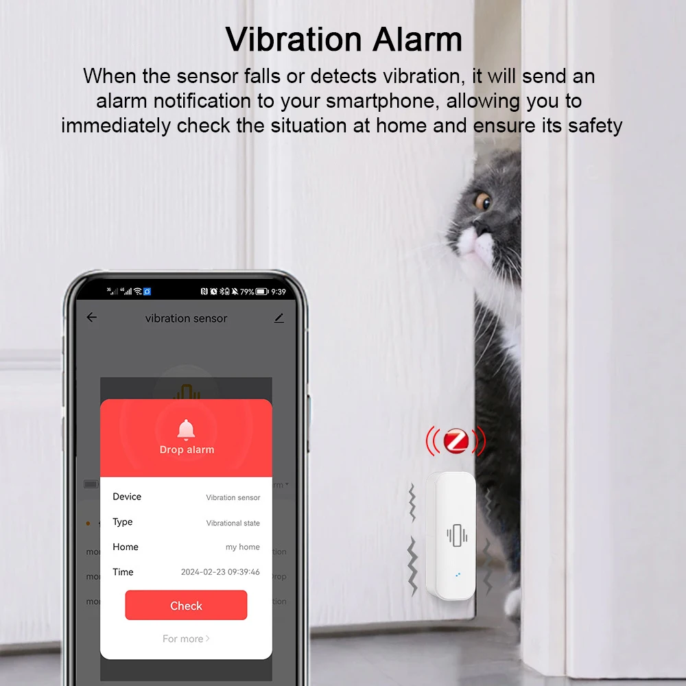 Tuya WiFi/Zigbee Smart Vibration Sensor Home Security Protection Smartlife App Real-time Remote Monitor Alarm Notification