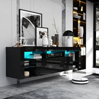63" Floating TV Stand for 60" TV, LED TV Cabinet w/Power Outlets, Storage and Shelf, Modern High Gloss Media Console Table 3