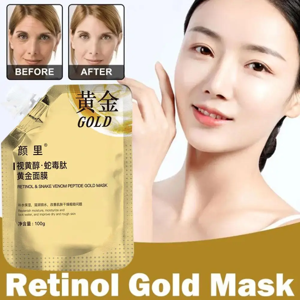 Facial Moisturizing Shrink Pores Dilute Fine Lines Anti-aging Improve Rough Skin Gold Mask Retinol Snake Peptide