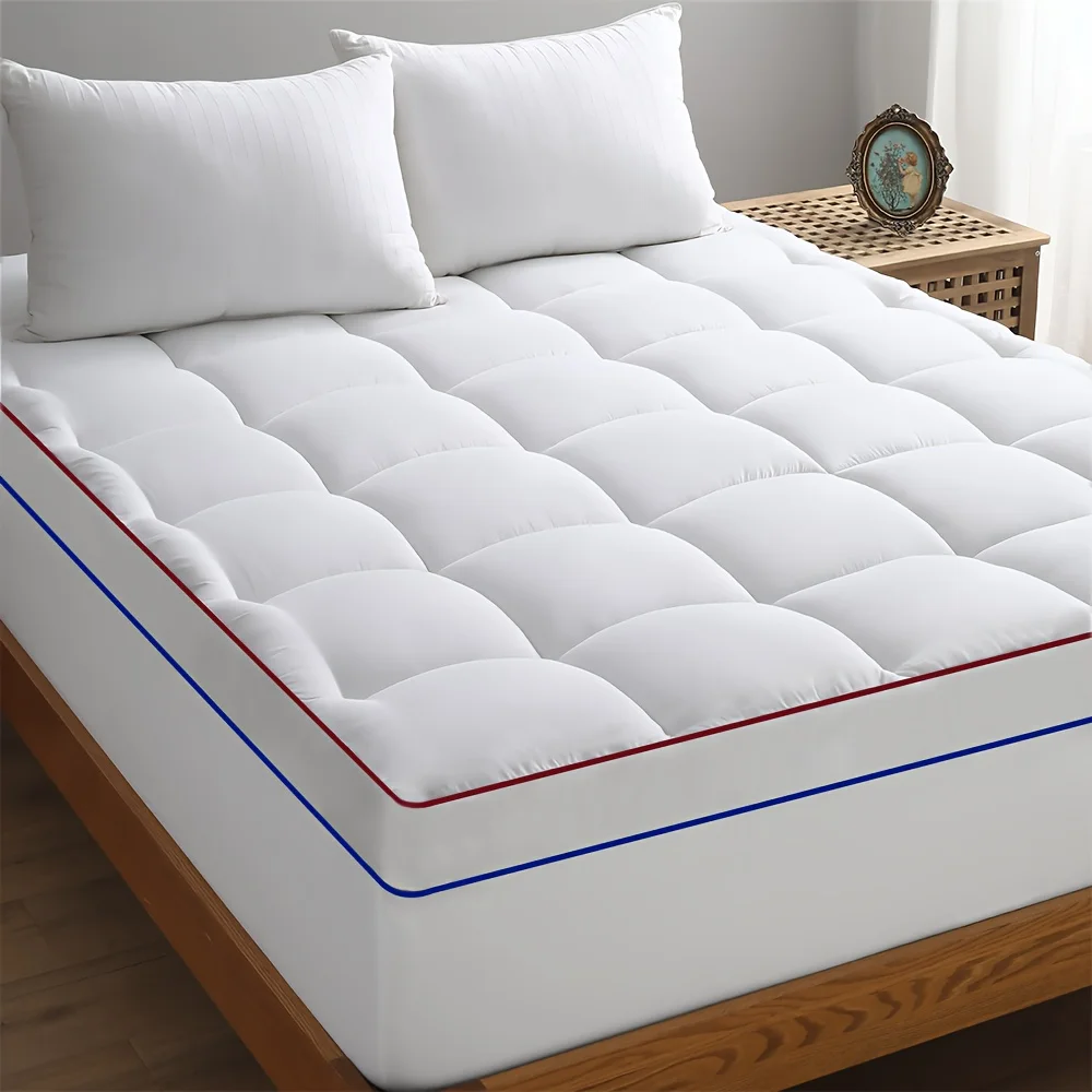 1pc Cooling Mattress Pad, Premium Zoned Quilted Fitted Mattress Topper, Breathable Fluffy Soft Mattress Cover, Machine