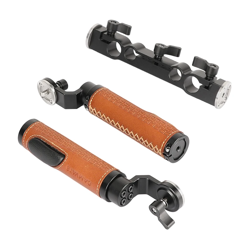 Leather ARRI Rosette Handle Kit With 15mm & 19mm Dual-port Rod Clamp For DSLR Ca