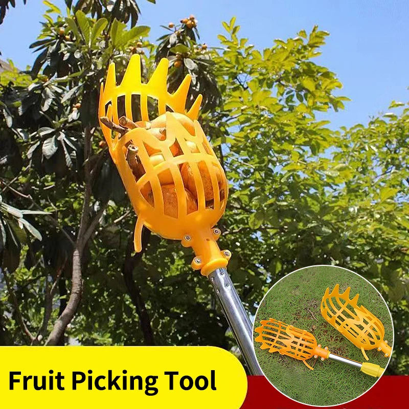 16cm diámetro] Recolector de frutas de metal Yeoman Huerto telescópico  Jardinería Herramienta de recolección de árboles altos 1 pieza, plata