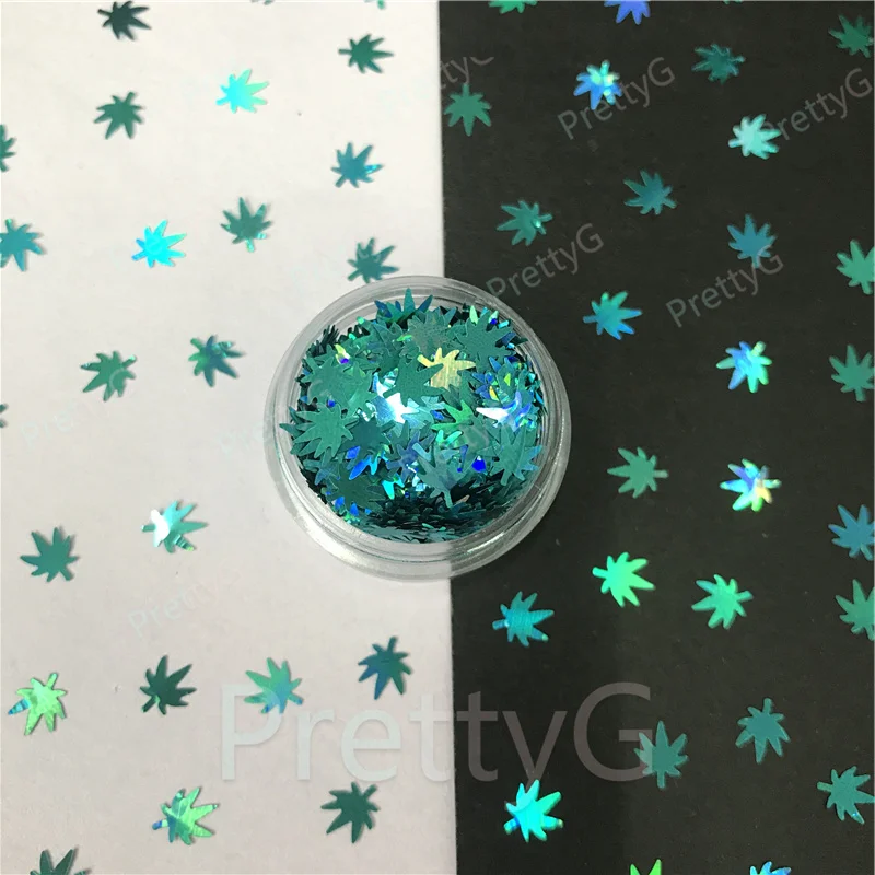 PrettyG Hemp Leaves-Weeds Leaves Shape Glitter Sequins for Resin DIY Making Art Craft Nail Makeup Decoration Accessories 1 Box