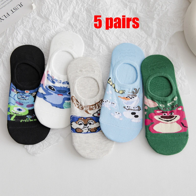 winter socks for women 7 Pairs Disney Women Socks Cartoon Mickey Minnie Winnie Daisy Stitch Summer slipper Socks Non-slip silicone invisible Ankle Sock warm socks for women Women's Socks