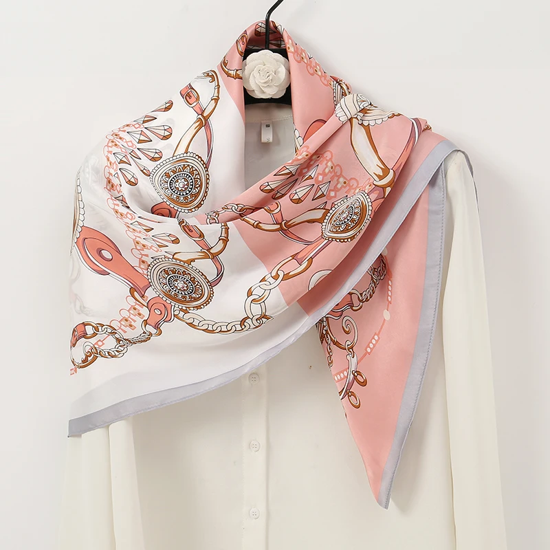 

Neckerchief Shawl Wraps Print Silk Satin Scarf Square Women Muslim Hijab Elegant Headband Bandana Design Brand Foulard Turban