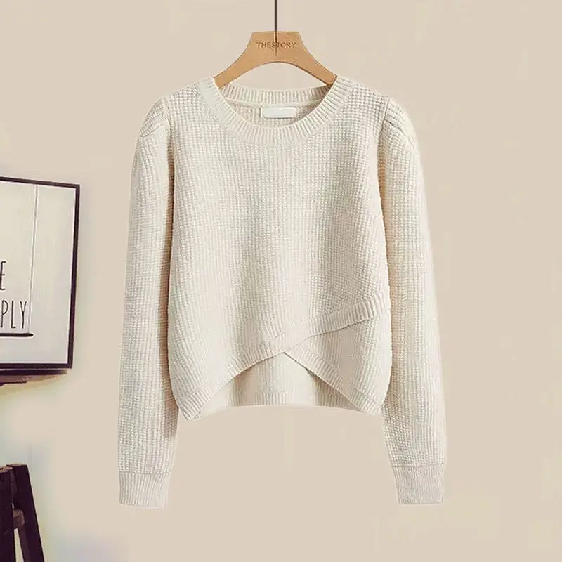 Autumn Winter Elegant Suit 2023 New Round Neck Slim Knitted Sweater High Waist Half Skirt High Sense Two Piece Set For Women