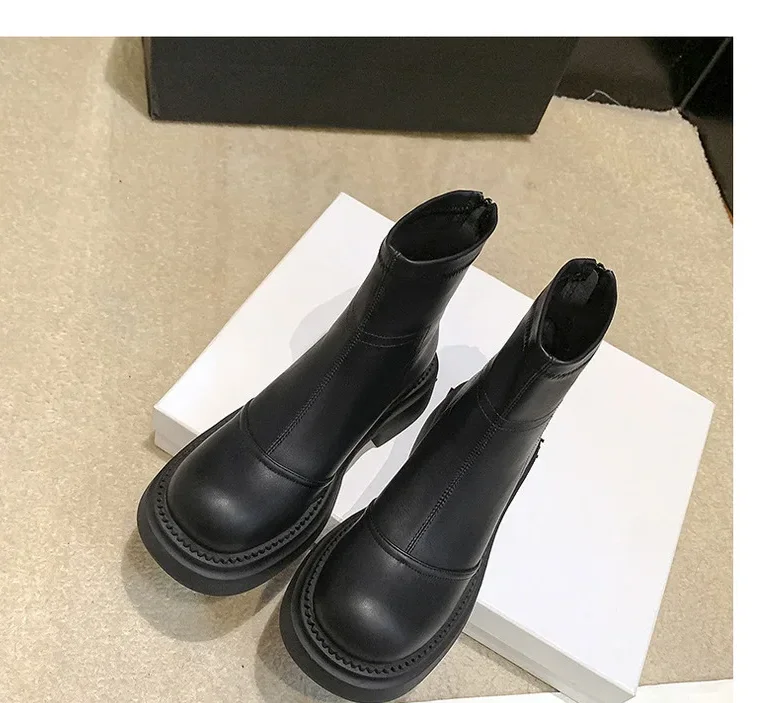 Bottes Martin en cuir véritable marron pour femme, bottes courtes polyvalentes à semelle épaisse, fines, offre spéciale, automne/hiver 2023, Maillard Women's Boots_voghion.com
