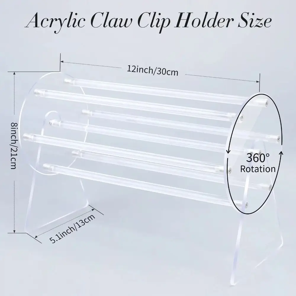 360-Degree Rotating Claw Clip Holder Acrylic Claw Clip Holder Transparent Hair Pins Display Stand Fashion Claw Clip Organizer 2