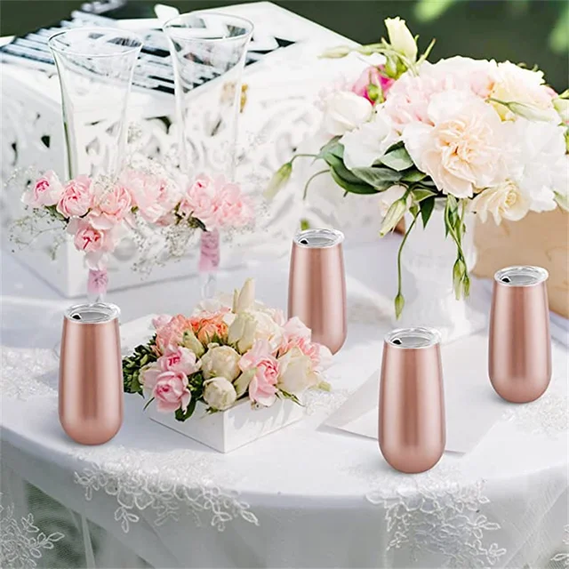 8Packs Stemless Champagne Flutes Wine Tumbler 6 OZ Double-Insulated Wine  Tumbler with Lids Cocktail Cups White - AliExpress