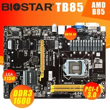 Para biostar tb85 placa-mãe lga 1150 ddr3 16gb pci-e 3.0 usb3.0 pro 6gpu usado atx