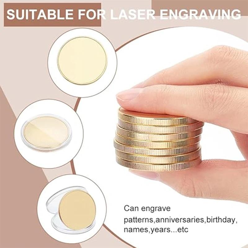 BENECREAT 8Pcs 40mm Moneta Vuota di Sfida in Ferro con Scatola in Plastica Acrilica, Tondo Piatto d'oro per Medaglie Souvenir di Viaggio E Compleanno Fai da Te