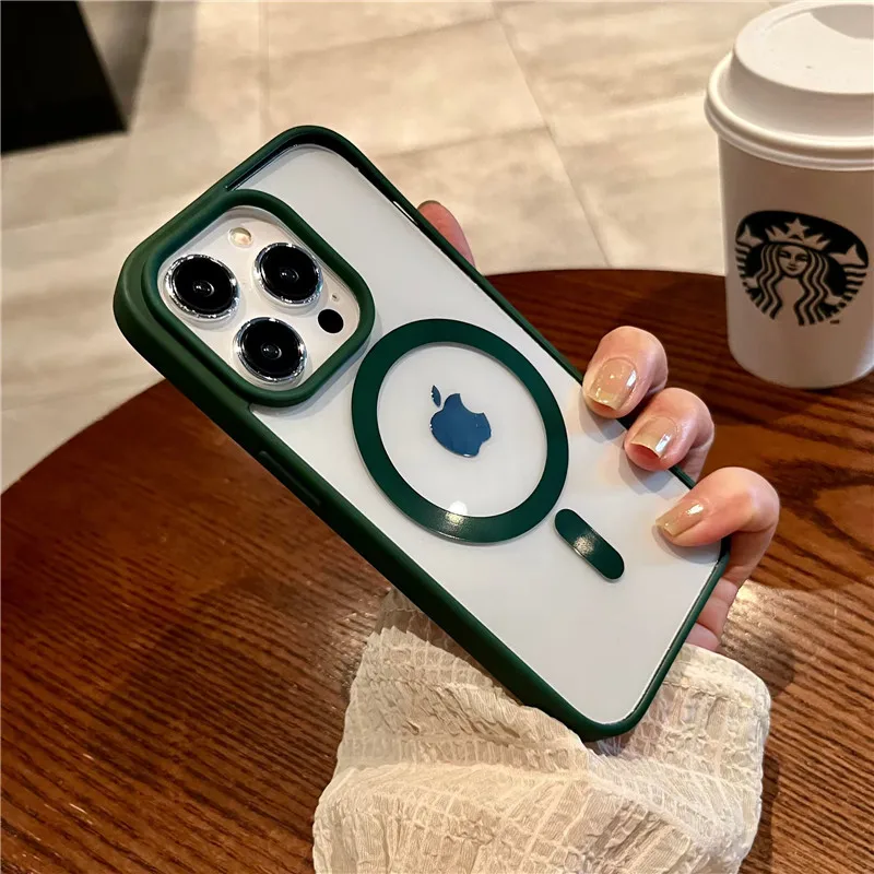 Luxury Magnetic Transparent Bumper Phone Case with Wireless Charging Compatibility