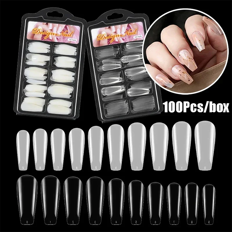 100pcs/box Natural Transparent Seamless Fake Nails Full Coverage Tips T-shaped For fake nails,false nails,nail tips,false nail tips