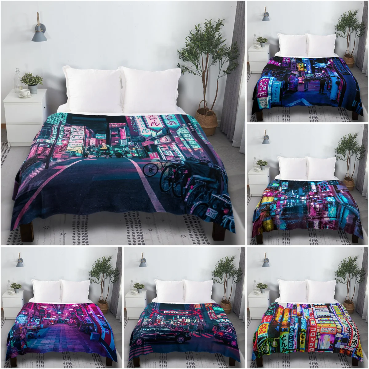 Tokyo A Neon Wonderland Fur Bedding Vintage Style Blanket Luxury