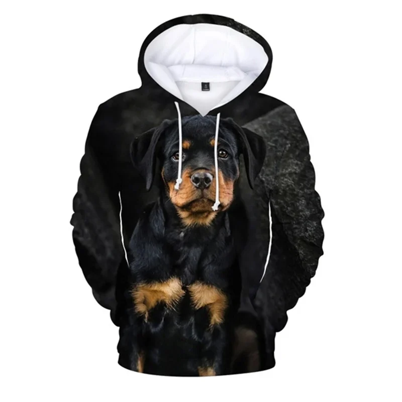 thumbnail image 1 of Sudadera con capucha con estampado de perro rottweiler negro para hombre, sudaderas con estampado 3D de animales, sudaderas con capucha de primavera y otoño, jersey de moda, abrigo de calle para niños, 1 of 5