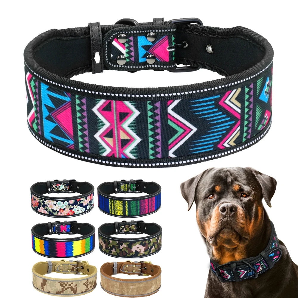 Reflective Puppy Big Dog Collar Adjustable Wide Pet Collars With Buckle dog collar pet collar for Small Medium Large Dogs Pitbull Greyhound Dog Chain