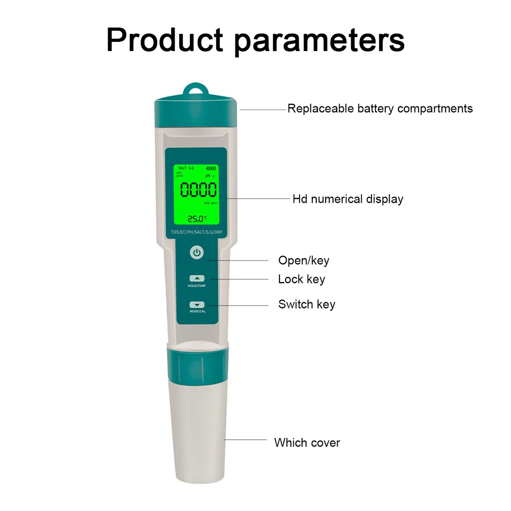 7in1 PH Meter Digital Water Quality Tester PH/TDS/EC/Salinity/ORP/S.G/Temperature Measuring Pen for Aquariums Monitor Quality Water,water tester,ph meter,water quality detector