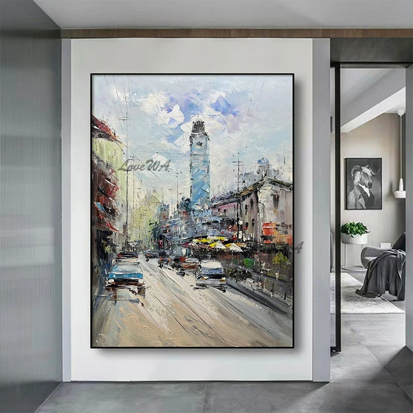 

3d City Street Landscape Art Picture Acrylic Abstract Scenery Painting For Home Decoration Canvas Roll Wall Modern Showpiece