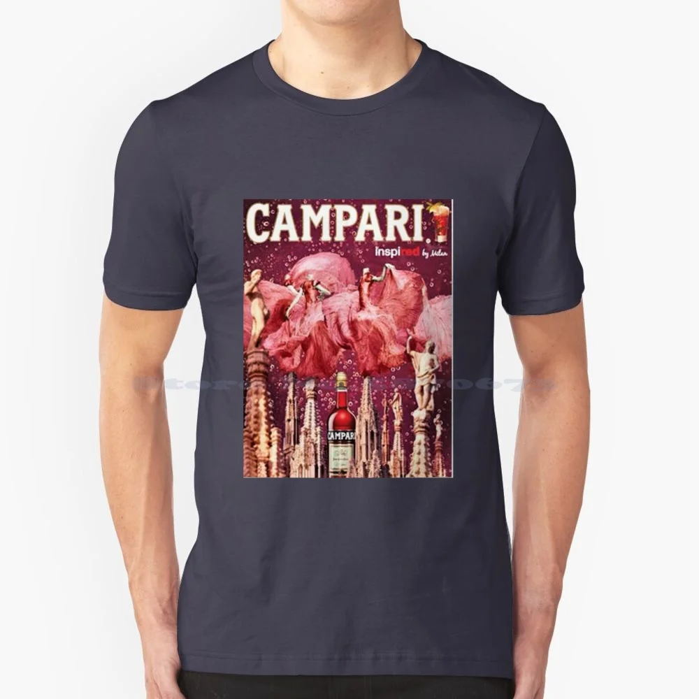 Vintage Cordial Bitter Campari Pink Deco T Shirt 100% Cotone Tee Vintage Campari Retro Trend Wine Bar Ristorante Liquore