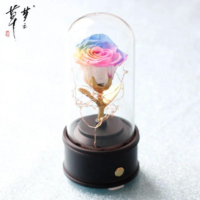 

Artificial Rose Flower Gifts Box Decoration Festival Party Beautiful Glass Rose Flower Bluetooth Music Ornament Supplies Decor