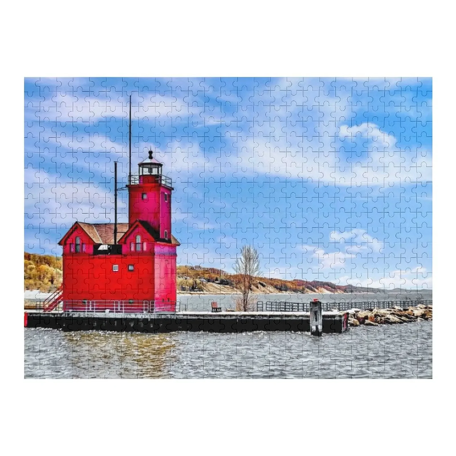 “Holland Harbor Lighthouse” Jigsaw Puzzle Customizable Gift Custom Child Anime Puzzle