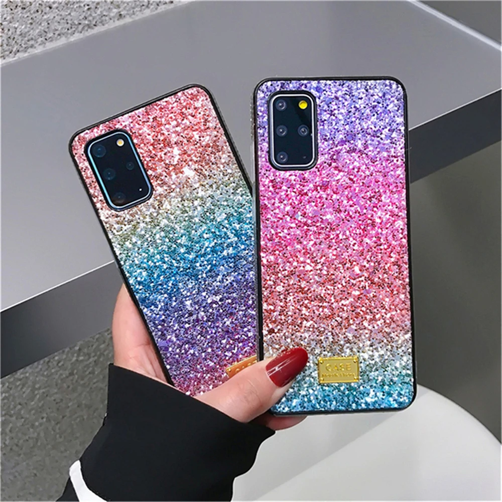 Luxury Shiny Rainbow Glitter Diamond Case For Samsung S22 Ultra S21 Plus S20 S10 Note 20 10 Bling Rhinestone Soft Silico_voghion.com
