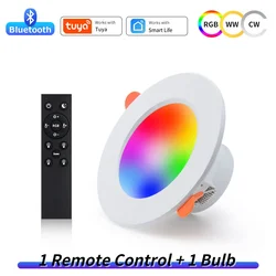 Smart Bluetooth LED Downlight, 10W, Dimmable RGB, App & RF Remote Control (1 bulb 1 remote)