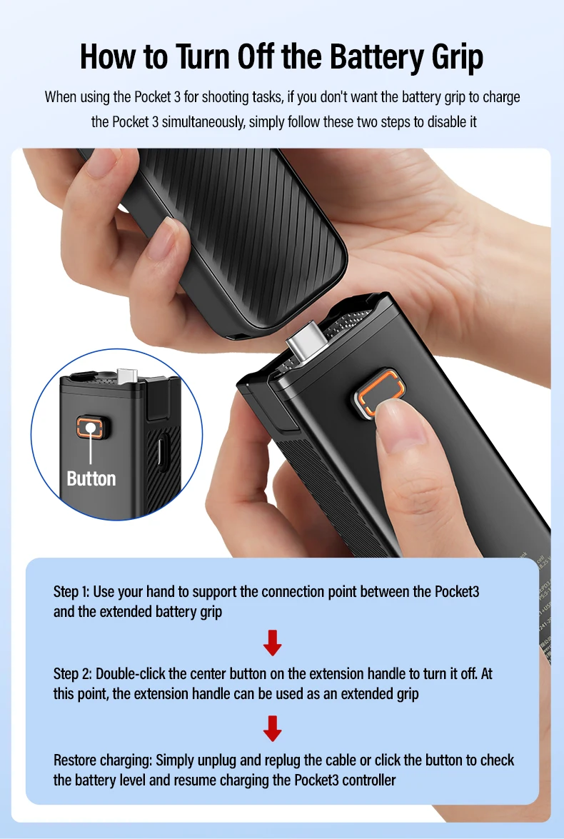 2In1 Upgrade 5000mAh Battery Handle for DJI Osmo Pocket 3 and Cell Phones Portab