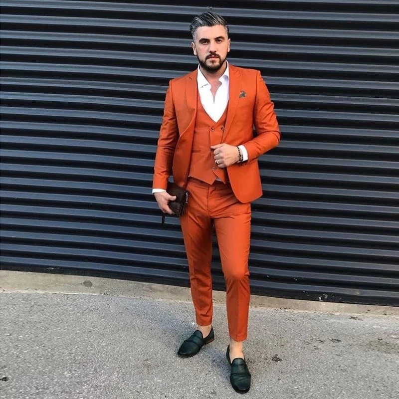 Costume Homme Slim Fit Custom Made Orange Peaked Lapel Wedding Suit 3pcs Jacket  Pants Vest Men's Waistcoat Groom Blazer Trousers - Suits - AliExpress
