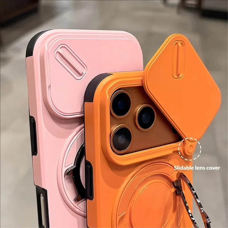 Luxury Heavy-Duty Armor Slide Camera Case with Magnetic Rotate Ring Holder
