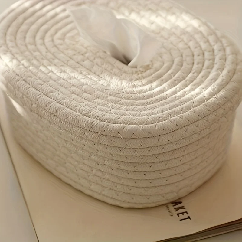 1pc Hand-Woven Fabric Tissue Box Holder-Stylish, Lightweight,Washable,Multifunctional Storage for Face Towels,Napkins on Home 4