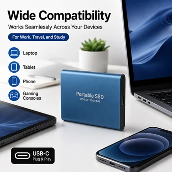 External SSD 1TB 2TB Portable Solid State Drive USB3.2 Type-C File Store for Laptop Mac Computer 3