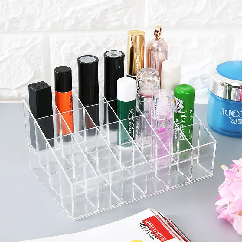 Transparent Lipstick Holder Box 24 Grid Acrylic Storage Box Lipstick Display Stand Crystal-like Cosmetic Jewelry Storage Box Transparent Cosmetics Bag Zippered