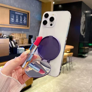 Supporto per telefono con specchio per trucco adesivo Flip 2025 Nuovo supporto da tavolo Base adesiva Accessori posteriori Specchio in vetro ad alta definizione 1