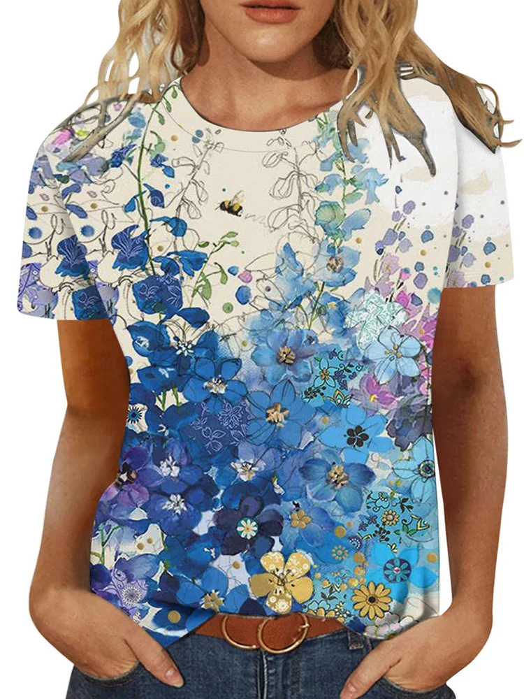 

Футболка женская с 3D-принтом, модная Свободная рубашка с коротким рукавом, с милым цветочным принтом, одежда оверсайз, на лето